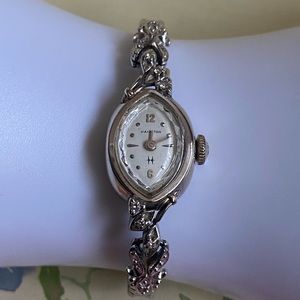 Hamilton 1960’s Solid 10k White GoldCase 6 Diamonds Bezel Manualwind Wristwatch.